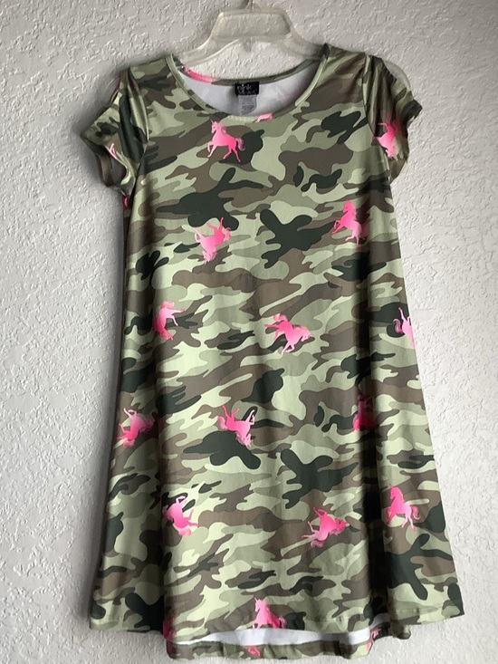 Pink & Violet Other - Girls' Camouflage Swing Dress with Pink Unicorn Motif